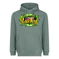 Sage St. Patrick's Day lips lucky Heavyweight Hoodie - HowdyJamesFarm
