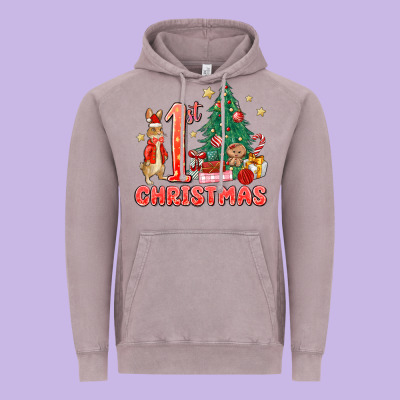 Red Christmas Bunny 1st Christmas Vintage Hoodie Designed By Maliassmallbusiness