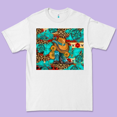 Cowboy Boots With Turquoise And Aztec Premium Tee Designed By Artiststas