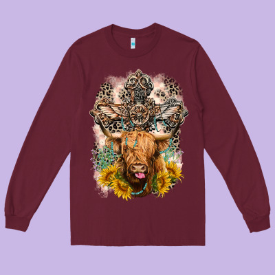 Western Heifer Cow With Crosses Long Sleeve Tee Designed By Lillyallendesigns