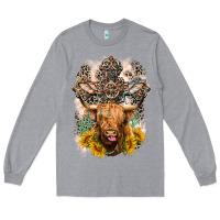Heather Grey Western Heifer Cow with crosses Long Sleeve Tee - LillyAllenDesigns