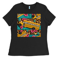 Black school bus and leopar seamless pattern Ladies Tee - BundleAndBundleShop