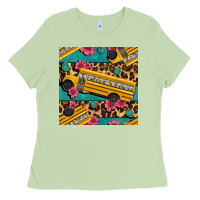 School Bus And Leopar Seamless Pattern Ladies Tee | Teevron