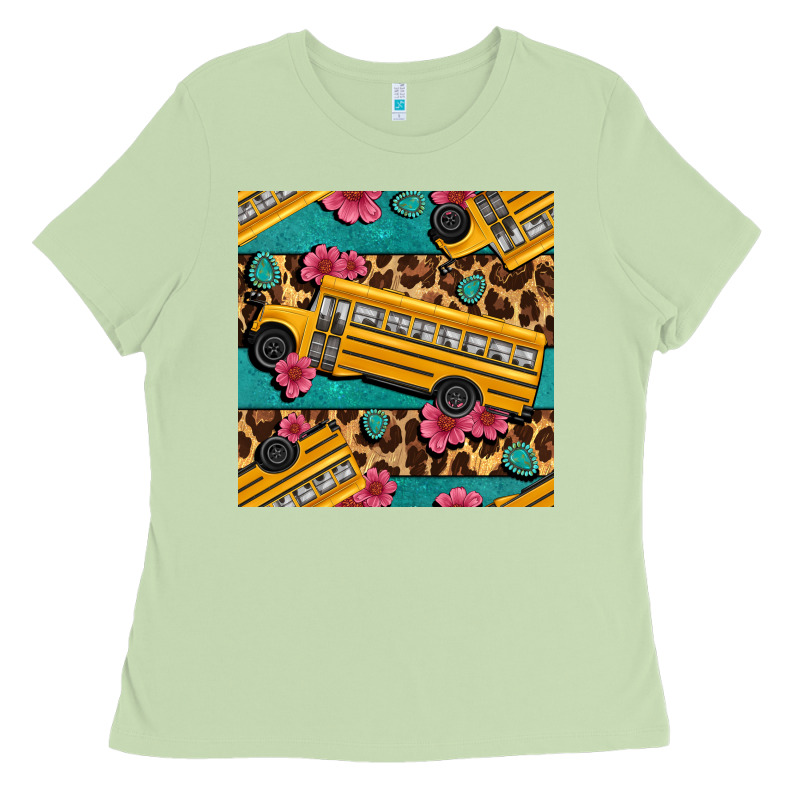 School Bus And Leopar Seamless Pattern Ladies Tee by BundleAndBundleShop | Teevron
