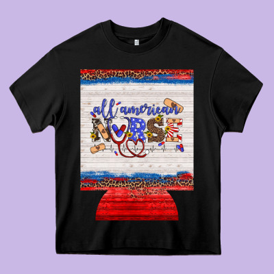 All American Nurse 12 Oz Regular Can Cooler Heavy Core Tee Designed By Artiststas
