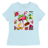 Baby Blue sweet summer flamingo seamless pattern Ladies Tee - BundleAndBundleShop