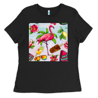 Black sweet summer flamingo seamless pattern Ladies Tee - BundleAndBundleShop