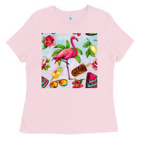 Sweet Summer Flamingo Seamless Pattern Ladies Tee | Teevron