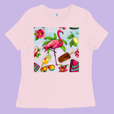 Sweet Summer Flamingo Seamless Pattern Ladies Tee Designed By Bundleandbundleshop