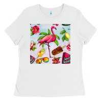 White sweet summer flamingo seamless pattern Ladies Tee - BundleAndBundleShop