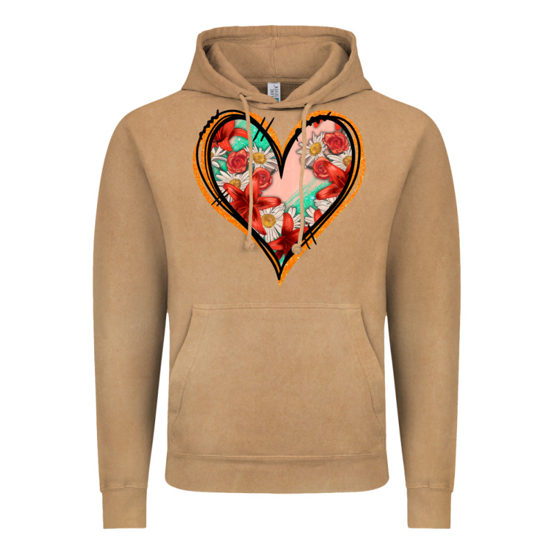 Floral Orange Glitter Heart Vintage Hoodie by Jasminsmagicworld | Teevron