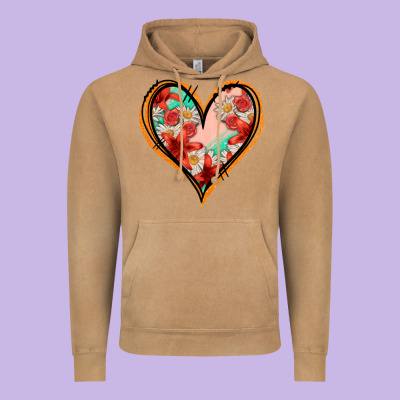 Floral Orange Glitter Heart Vintage Hoodie Designed By Jasminsmagicworld