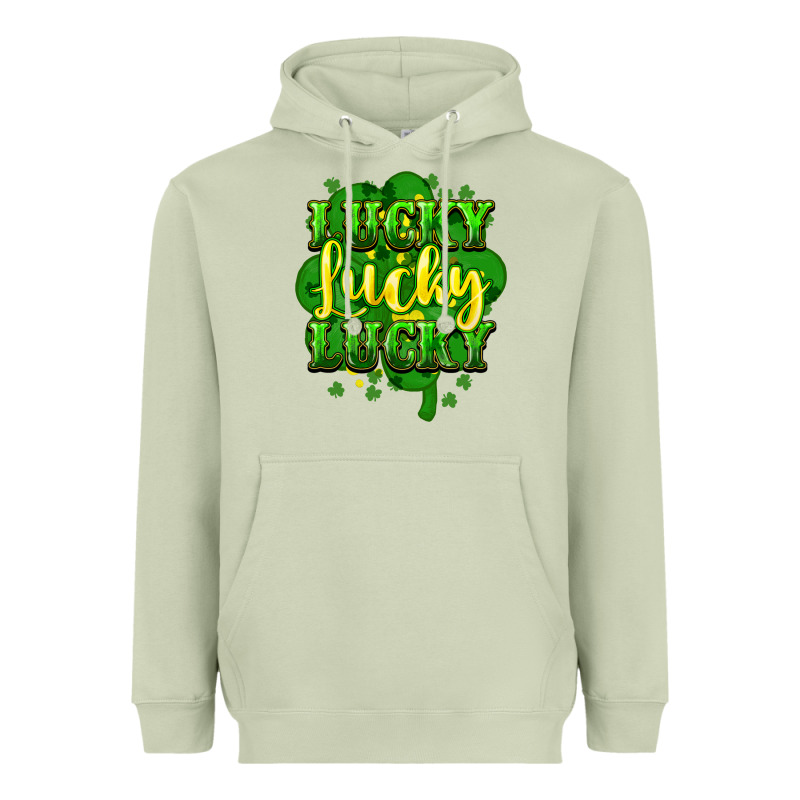 Lucky Lucky Lucky Clover St. Patrick's Heavyweight Hoodie by HowdyJamesFarm | Teevron