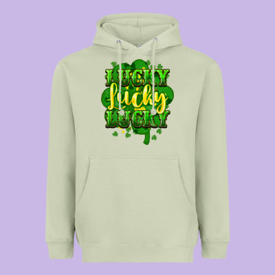 Lucky Lucky Lucky Clover St. Patrick's Heavyweight Hoodie Designed By Howdyjamesfarm
