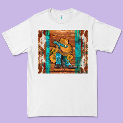 Cowboy Boots Turquoise Aztec Cowhide Premium Tee Designed By Artiststas