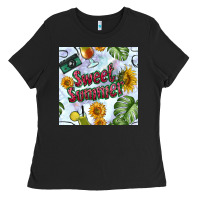 Black sweet summer seamless pattern Ladies Tee - BundleAndBundleShop