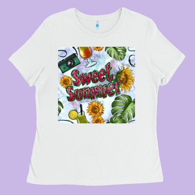 Sweet Summer Seamless Pattern Ladies Tee Designed By Bundleandbundleshop