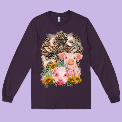 Western Pigs With Crosses Long Sleeve Tee Designed By Lillyallendesigns