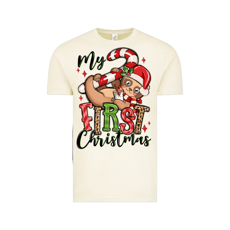 My First Christmas Cute Christmas Sloth Vintage Tee by MaliasSmallBusiness | Teevron