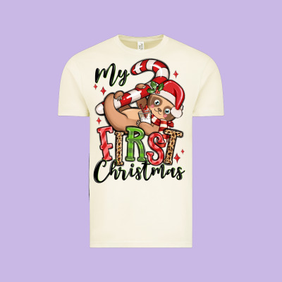 My First Christmas Cute Christmas Sloth Vintage Tee Designed By Maliassmallbusiness