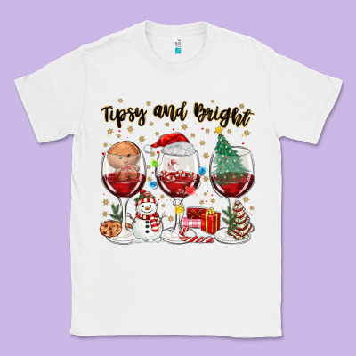 Tipsy And Bright Christmas Classic Tee Designed By Maliassmallbusiness