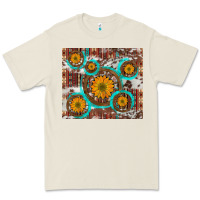 Bone sunflowers and western old wheel aztec cowhide background Premium Tee - Artiststas