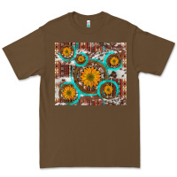 Cacao sunflowers and western old wheel aztec cowhide background Premium Tee - Artiststas