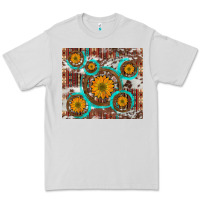 Sunflowers And Western Old Wheel Aztec Cowhide Background Premium Tee | Teevron