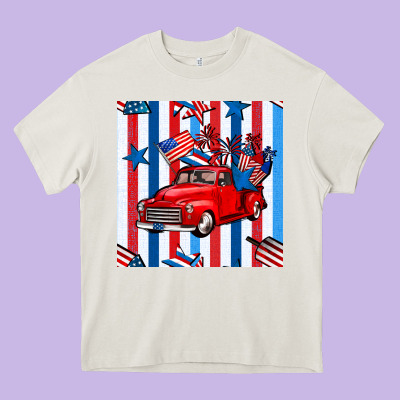 4th Of July Seamless Pattern Truck Heavy Core Tee Designed By Bundleandbundleshop