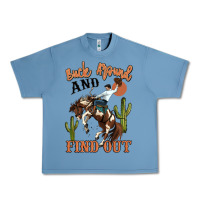 Pebble Blue buck around and find out rodeo cowboy Urban Heavy Tee - MaliasSmallBusiness