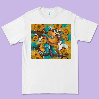 Sunflowers And Cowboy Boots With Cowhide And Glitter Tumbler Premium Tee Designed By Artiststas