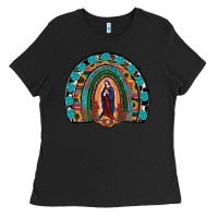 Black Lady Of Guadalupe Rainbow Ladies Tee - RanaPortraitStore