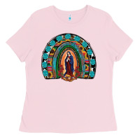Bubblegum Pink Lady Of Guadalupe Rainbow Ladies Tee - RanaPortraitStore