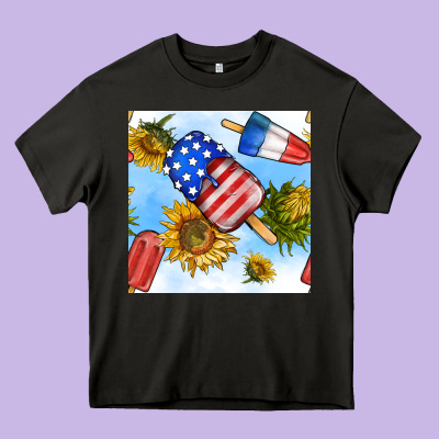 4th Of July Sunflowers Ice Cream Seamless Pattern Heavy Core Tee Designed By Bundleandbundleshop