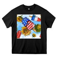Black 4th of july sunflowers ice cream seamless pattern Heavy Core Tee - BundleAndBundleShop