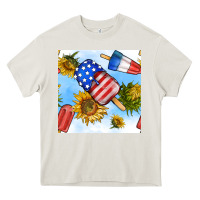 Cream 4th of july sunflowers ice cream seamless pattern Heavy Core Tee - BundleAndBundleShop