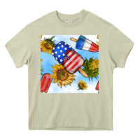 Mossy 4th of july sunflowers ice cream seamless pattern Heavy Core Tee - BundleAndBundleShop