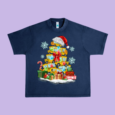 Christmas Tree With School Bus Urban Heavy Tee Designed By Maliassmallbusiness