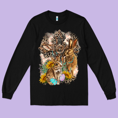 Western Rabbit With Crosses Long Sleeve Tee Designed By Lillyallendesigns