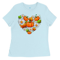 Baby Blue pumpkin and daisies Ladies Tee - AdoDesignShop
