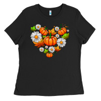 Black pumpkin and daisies Ladies Tee - AdoDesignShop