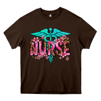 Chocolate Brown floral nurse Heavy Core Tee - AdoDesignShop