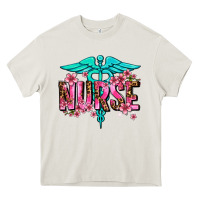 Cream floral nurse Heavy Core Tee - AdoDesignShop