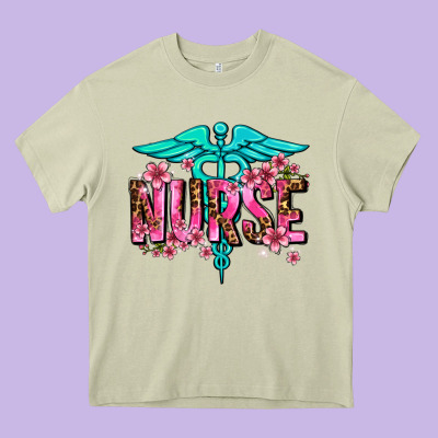 Floral Nurse Heavy Core Tee Designed By Adodesignshop