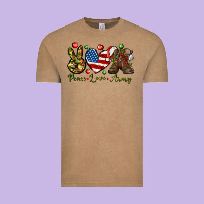 Peace Love Army Christmas Vintage Tee Designed By Nancycooperartshop