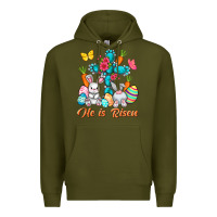 Army Green He is risen with Cross Easter Day Premium Hoodie - HowdyJamesFarm