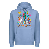 Colony Blue He is risen with Cross Easter Day Premium Hoodie - HowdyJamesFarm