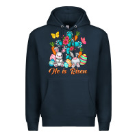 Navy He is risen with Cross Easter Day Premium Hoodie - HowdyJamesFarm