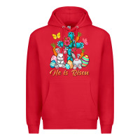Red He is risen with Cross Easter Day Premium Hoodie - HowdyJamesFarm