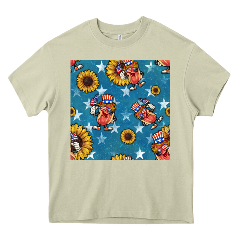 4th Of July Sunflowers Hotdog Seamless Pattern Heavy Core Tee by BundleAndBundleShop | Teevron